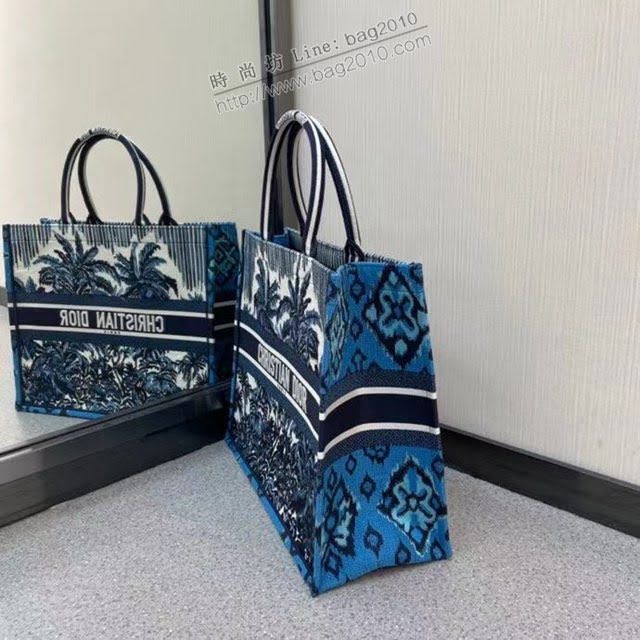 Dior女包 迪奧Book Tote藍色椰樹托特包 Dior刺繡購物袋  dfk1708